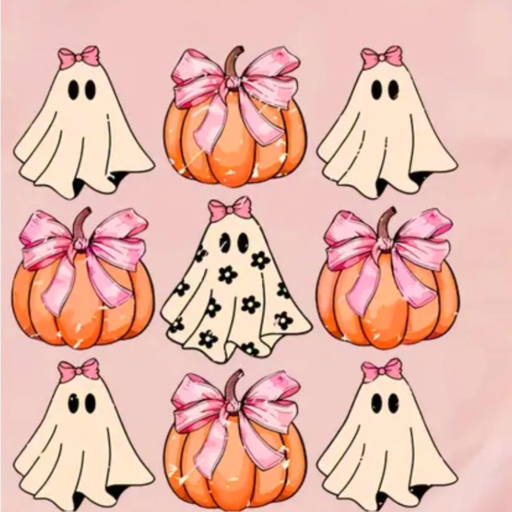 Pumpkin Ghost Bow Print Short Sleeve Crew Neck Girls/Women T-Shirt